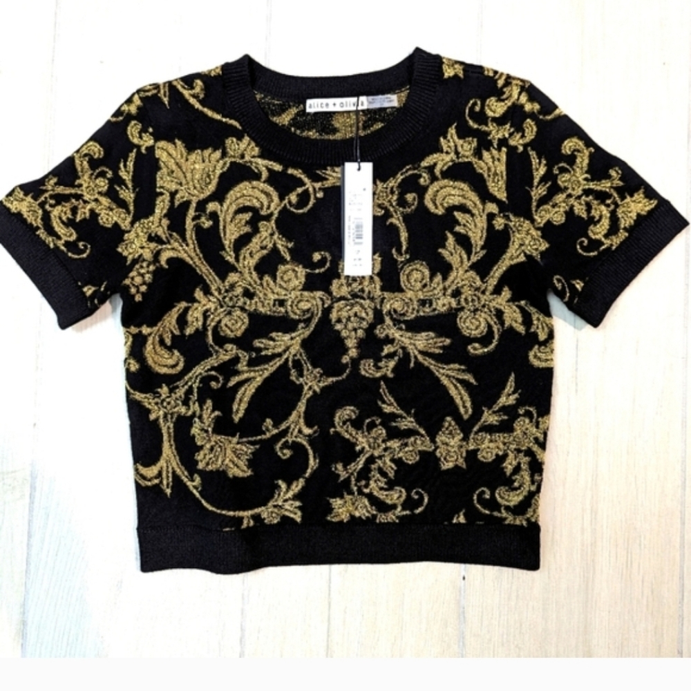 Alice + Olivia Ciara Jacquard Knit Crop Sweater NWT